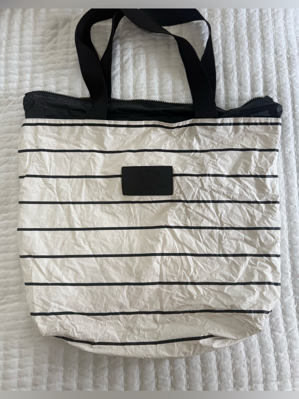 AlOHA Collection day tripper tote bag black white stripes